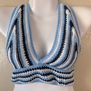 Via Dei Fossi Y2K Made In Italy Crochet Knit Halter Top Festival Hippie Size S